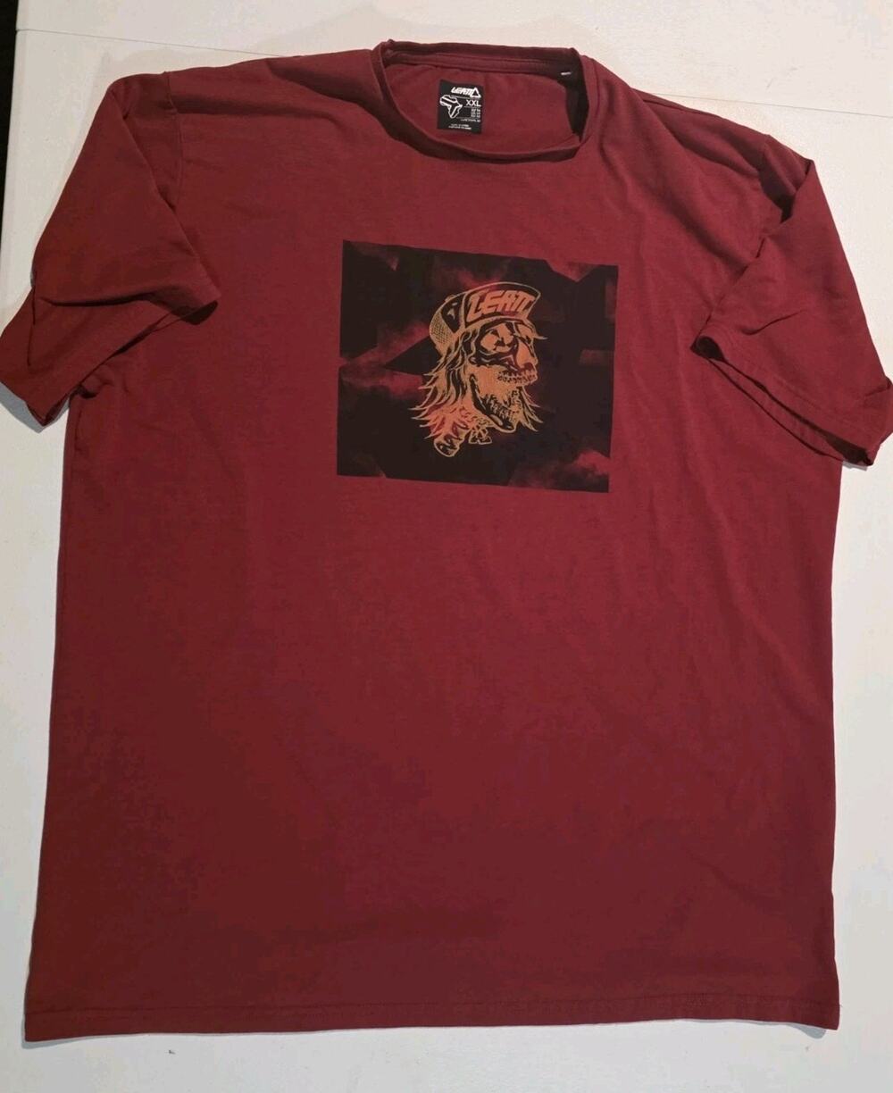 Leatt Motocross T Shirt Mens XXL Skull Dirt Bike MTB Mountain Bike Graphic Red
